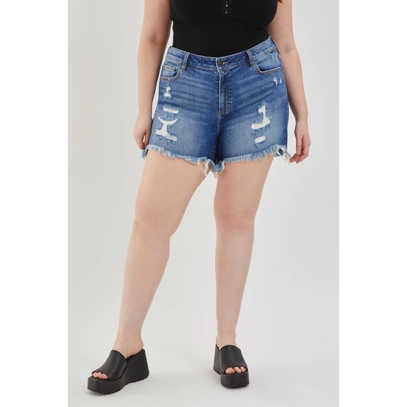 Cello Pants - Cello Curvy Boyfriend Shorts with Uneven Fray Hem